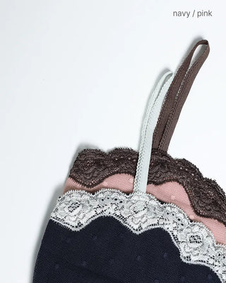 Polka dot tulle lace yoke camisole