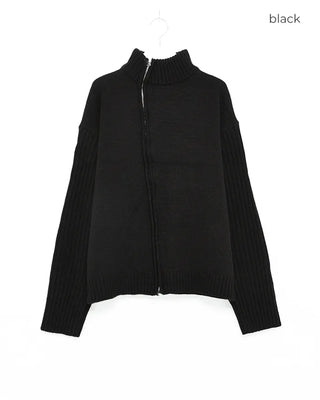 (Unisex) Knit Cardigan with Diagonal Zipper