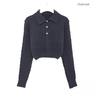 Button-collar knit and skirt set