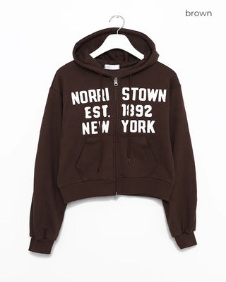EST.1892 Patch Cropped Double Zip Hoodie