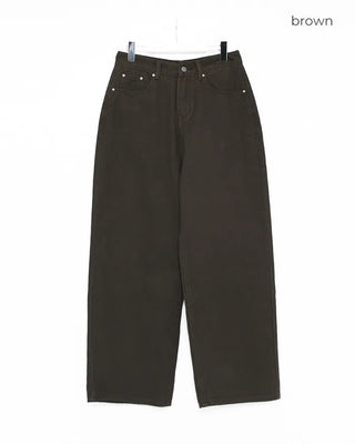 Back-button cotton wide-leg pants