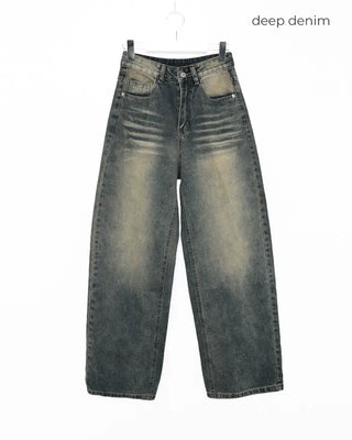 Vintage Whisker Washed Straight Denim Pants