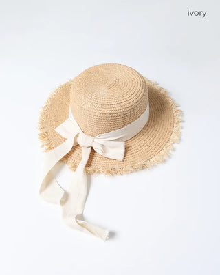 Ribbon Strap Rattan Fedora Hat