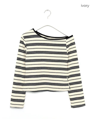Half-off-shoulder striped T-shirt