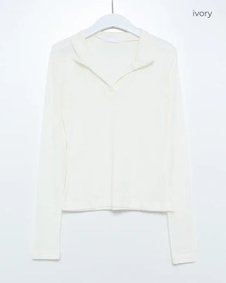 Open-collar long-sleeve T-shirt