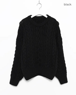 Drop Shoulder Bold Cable Crochet Sweater