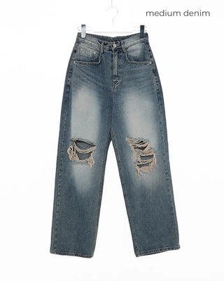 Vintage distressed wide-leg denim pants