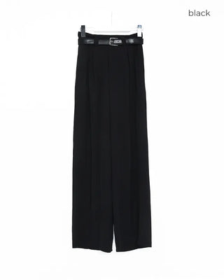 Wide pintuck belted slacks