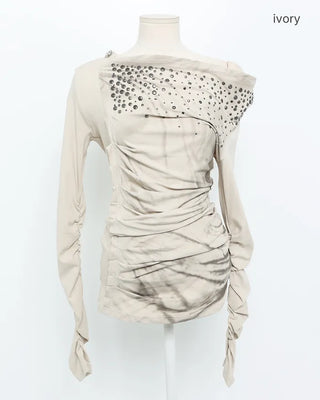 Studded Pleated Marble T-Shirt
