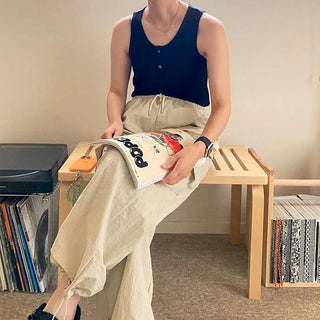 Ribbed button tank top