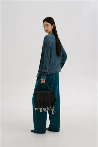 [MASONPRINCE] Two-Tone Cable Knit Cardigan