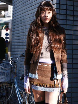 [Moromoro2] Asymmetric Collar Layered Knit  Sweater