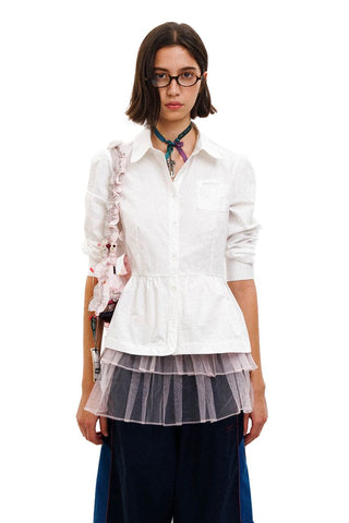 [Moromoro2] Baby Collar Bubble Sleeve Pleated  Shirt