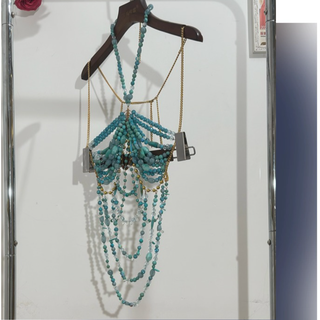 Halter beaded metal chain backless hollow out cut out top