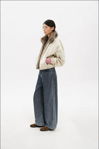 [MASONPRINCE] Fur Collar Oversized Bomber Jacket