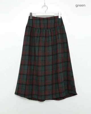 Elastic waist checkered long skirt