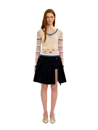 [Moromoro2] Striped Bow Knit Sweater