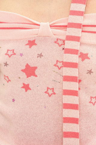 [Moromoro2] Off-Shoulder Star Rhinestone Knit  Top