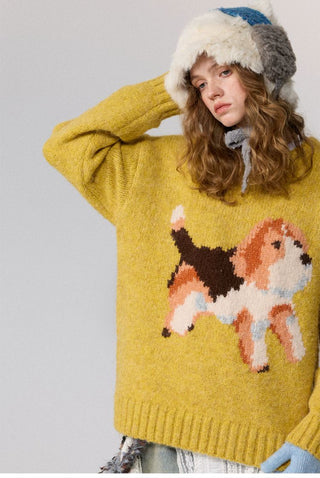 [Monterest] Relaxed Fit Dog Pattern Knit Sweater