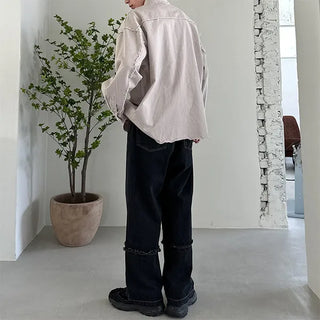 Cut-off semi-wide denim pants