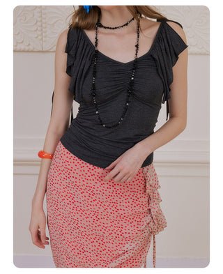 [NECY] Shirring Flow Sleeve Slim Top
