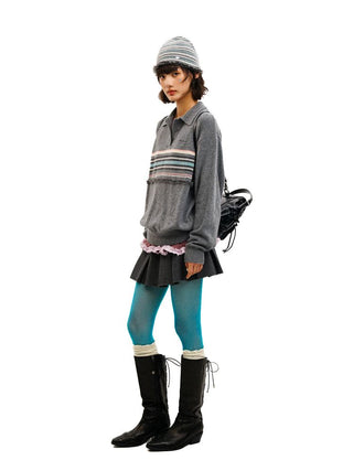 [Moromoro2] Striped Lace-Up Cold Hat