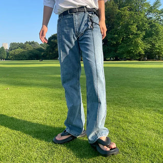 Straight-fit, center-creased denim pants