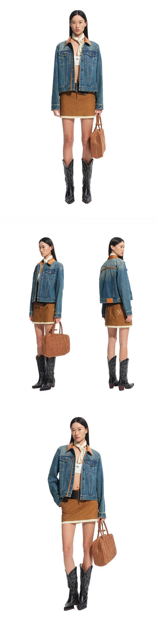 [NOTAWEAR] Patchwork Denim Jacket with Leather  Trim