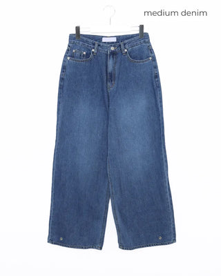Hem snap wide denim pants