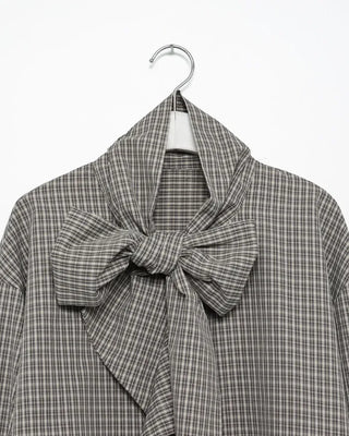 Checked ribbon tie blouse