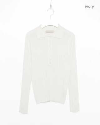 Button-up polo collar knit sweater