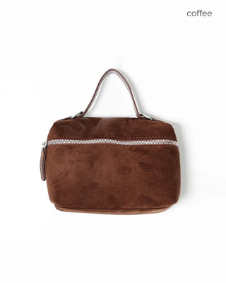 Square suede mini bag with zipper detail