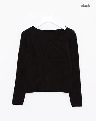 Ribbed Asymmetrical Neck Knit