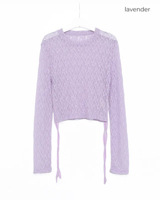 Side Shirring Lace Long Sleeve T-Shirt