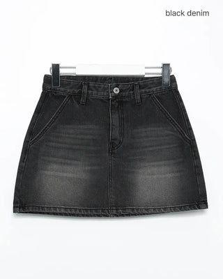 Hip flap pocket mini denim skirt