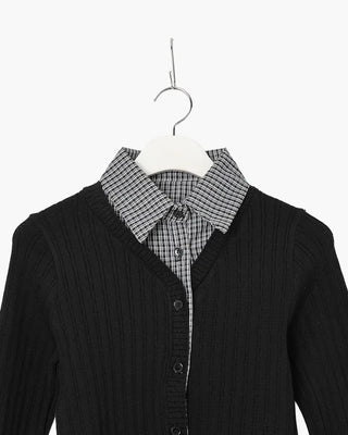 Checked shirt layered cardigan