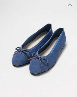 Corduroy color ribbon flat shoes
