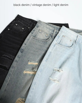 Distressed wide-leg denim pants