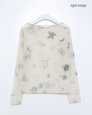 Flower Mesh See-Through Long-Sleeve T-Shirt