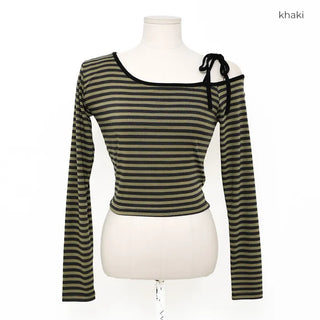Asymmetrical Shoulder Crop Border T-Shirt