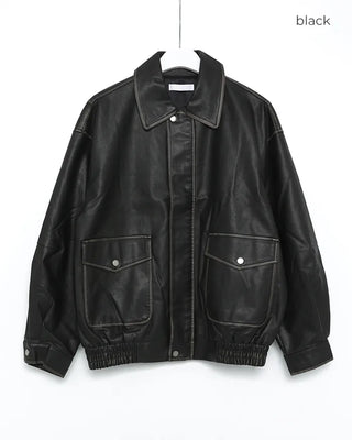 Vintage Washed Flap Pocket Leather Blouson