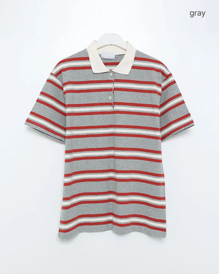 Striped Henley Neck Polo T-Shirt