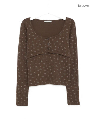 Henry Scooped Neck Flower Thermal Long T-Shirt