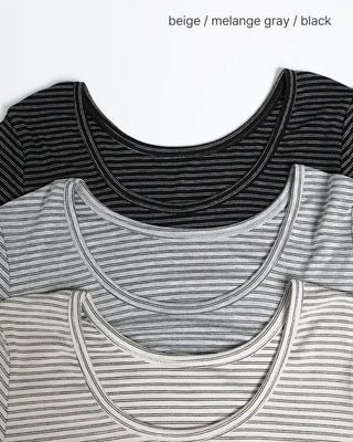 Striped oval neck cropped sleeve T-shirt
