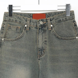 Gray wash denim wide pants