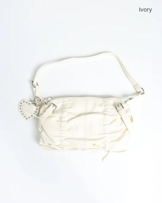 Square Shirring & Heart Keyring Set Shoulder Bag