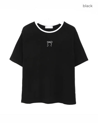 Spun ribbon color-blocked short-sleeved T-shirt