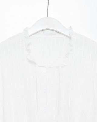 Lace neck striped button blouse