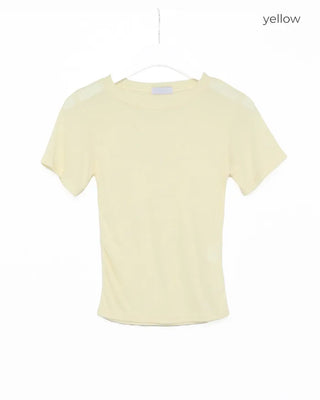 See-through ribbed half-length T-shirt