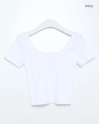Square neck crop short-sleeved T-shirt